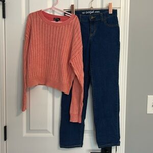 Bundle: Cat & Jack Girls size 10 jeans with Art Class sweater